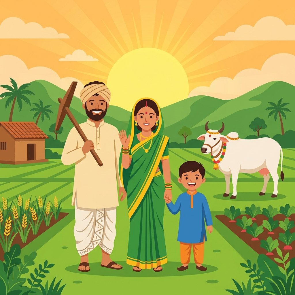 Indian farming family illustration